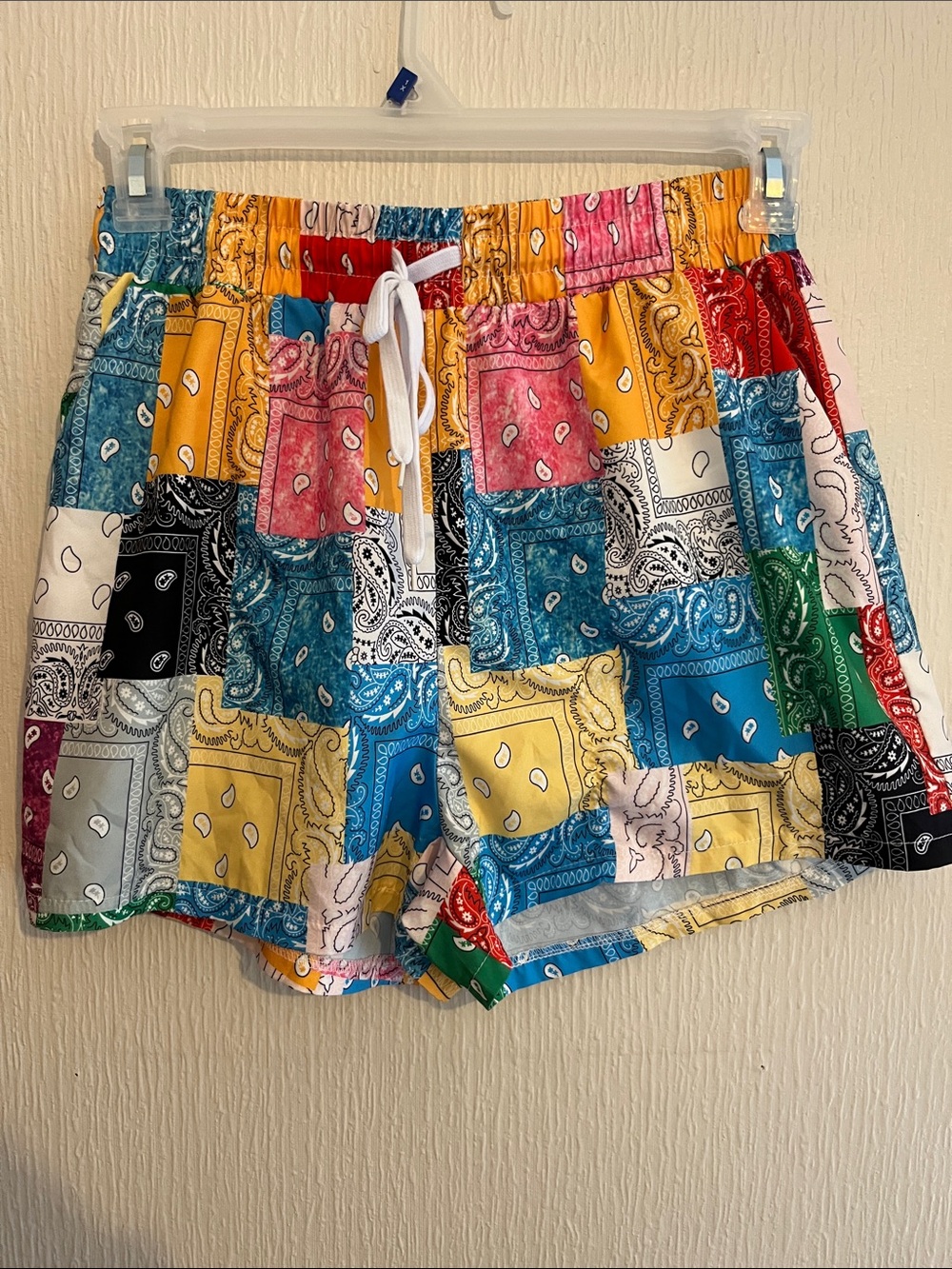 Multi-Color Bandana Patchwork Drawstring Shorts